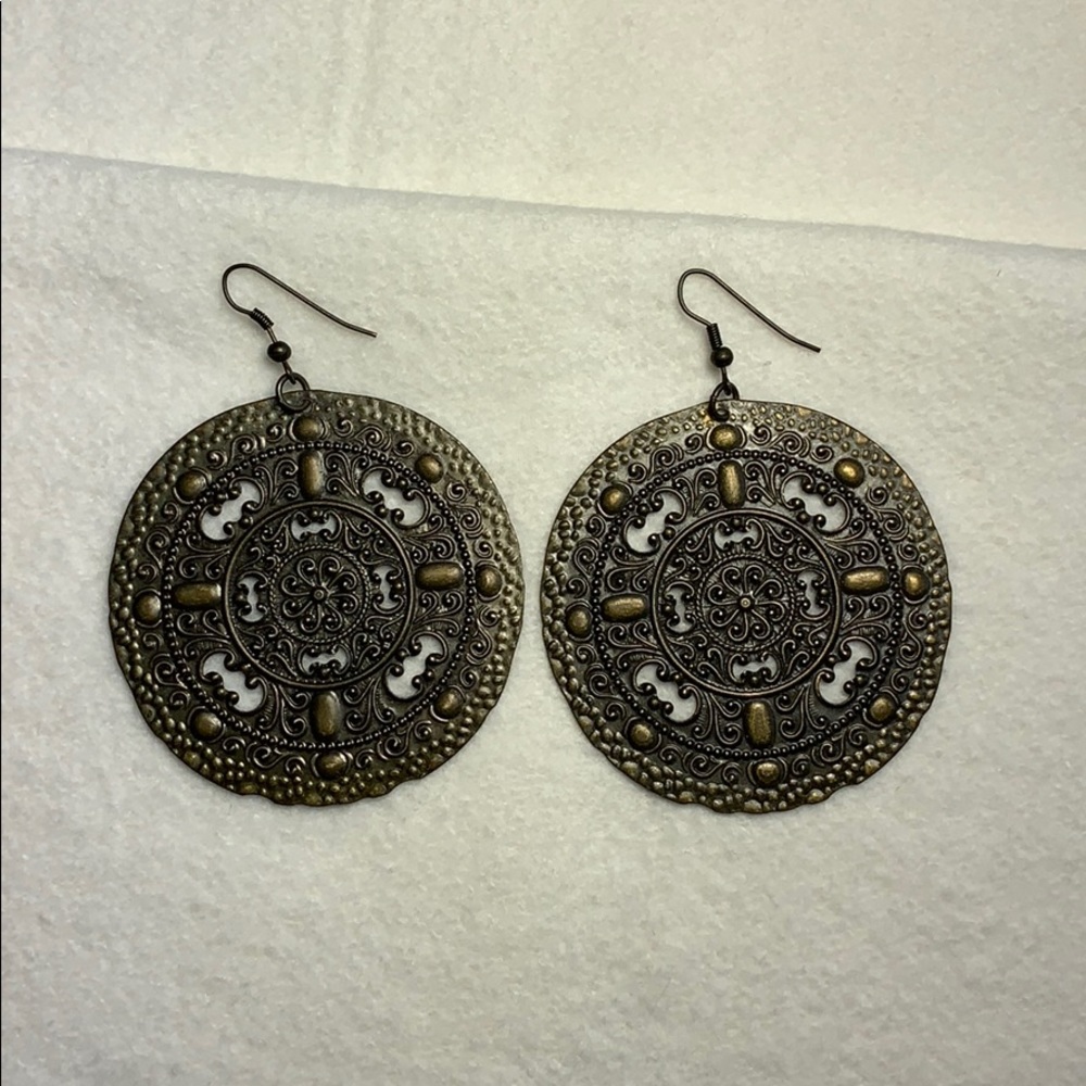 Mandala style brass earrings